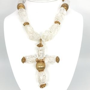 Saks 5th Ave Crackled Quartz Cross Necklace